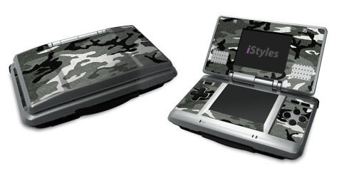 Nintendo DS Skin design of Military camouflage, Pattern, Clothing, Camouflage, Uniform, Design, Textile, with black, gray colors