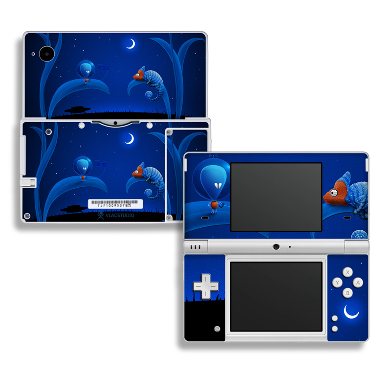 Nintendo DSi Skin design of Organism, Astronomical object, Space, Illustration, Night, Graphics, with black, blue, orange colors