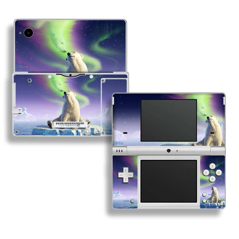 Nintendo DSi Skin design of Aurora, Sky, Wildlife, Polar bear, Fictional character, with white, blue, green, purple colors