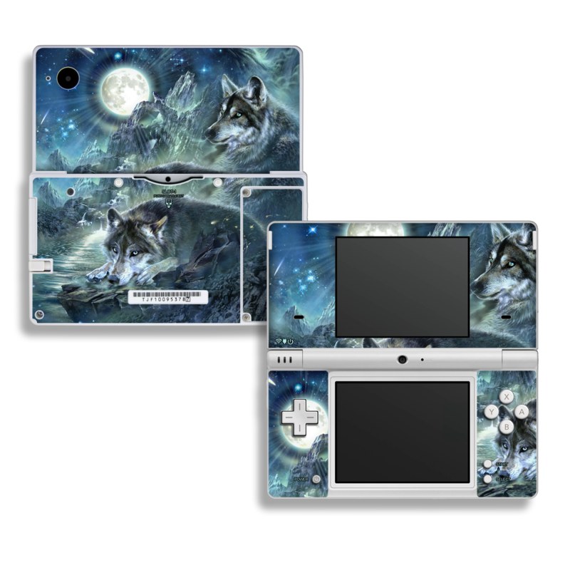 Nintendo DSi Skin design of Cg artwork, Fictional character, Darkness, Werewolf, Illustration, Wolf, Mythical creature, Graphic design, Dragon, Mythology, with black, blue, gray, white colors