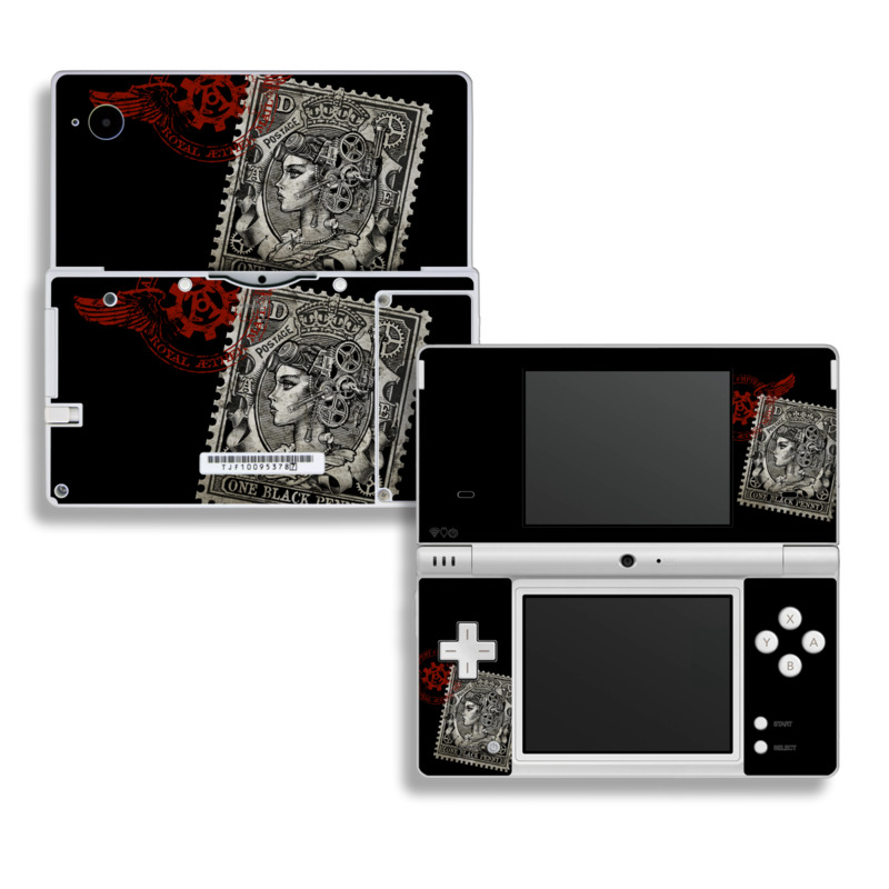 Nintendo DSi Skin design of Font, Postage stamp, Illustration, Drawing, Art, with black, gray, red colors
