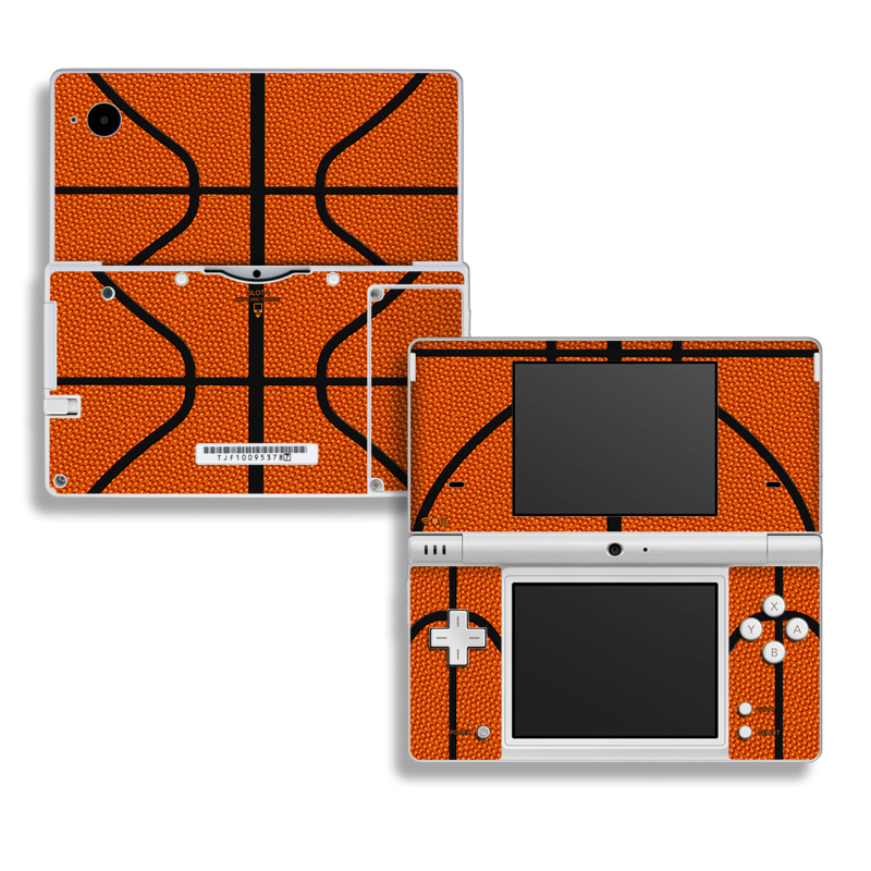 Nintendo DSi Skin design of Orange, Basketball, Line, Pattern, Sport venue, Brown, Yellow, Design, Net, Team sport, with orange, black colors