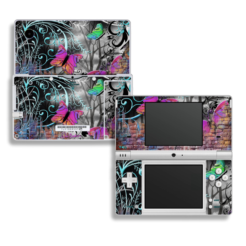 Nintendo DSi Skin design of Purple, Graphic design, Art, Pattern, Graffiti, Organism, Street art, Wall, Font, Illustration, with red, black, gray, purple, orange, blue, green colors