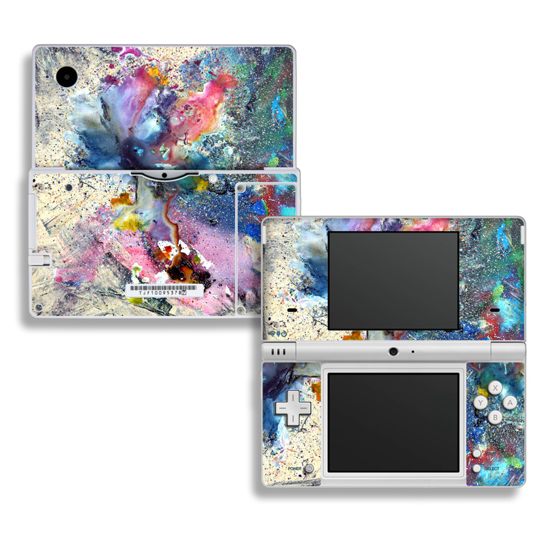Nintendo DSi Skin design of Watercolor paint, Painting, Acrylic paint, Art, Modern art, Paint, Visual arts, Space, Colorfulness, Illustration, with gray, black, blue, red, pink colors