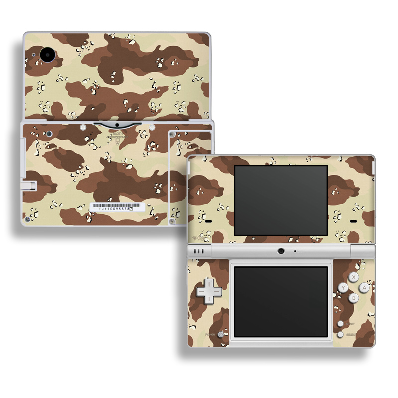 Nintendo DSi Skin design of Military camouflage, Brown, Pattern, Design, Camouflage, Textile, Beige, Illustration, Uniform, Metal, with gray, red, black, green colors