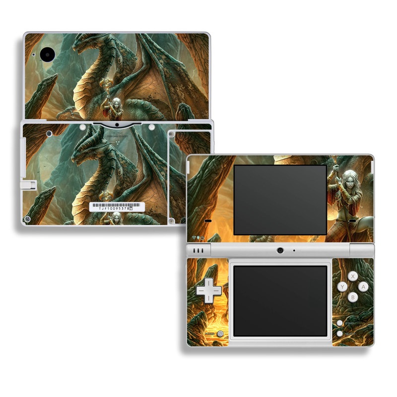 Nintendo DSi Skin design of Dragon, Cg artwork, Mythology, Fictional character, Mythical creature, Art, Illustration, Cryptid, Sculpture, Demon, with black, green, red, gray, blue colors