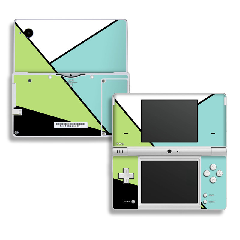 Nintendo DSi Skin design of Green, Line, Blue, Triangle, Design, Parallel, Pattern, Graphic design, Slope, with white, black, green, blue colors