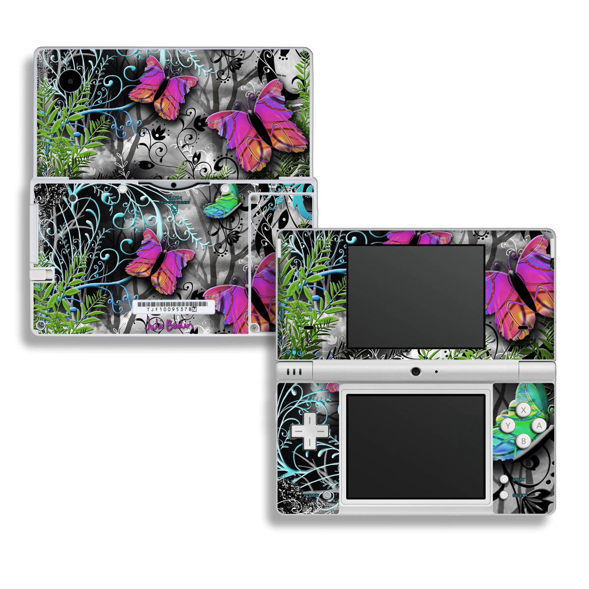 Nintendo DSi Skin design of Butterfly, Pink, Purple, Violet, Organism, Spring, Moths and butterflies, Botany, Plant, Leaf, with black, gray, green, purple, red colors