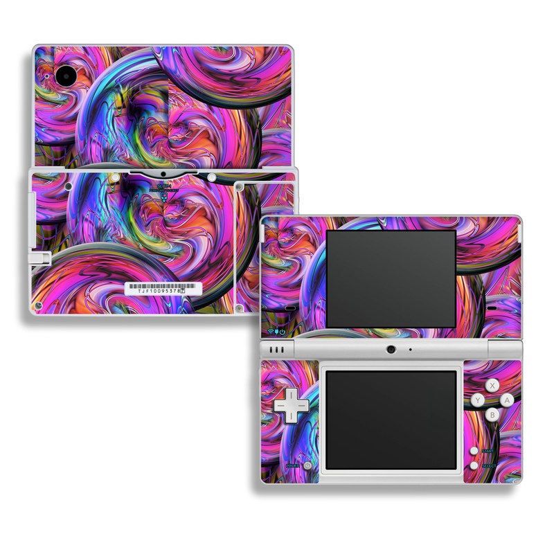 Nintendo DSi Skin design of Pattern, Psychedelic art, Purple, Art, Fractal art, Design, Graphic design, Colorfulness, Textile, Visual arts, with purple, black, red, gray, blue, green colors
