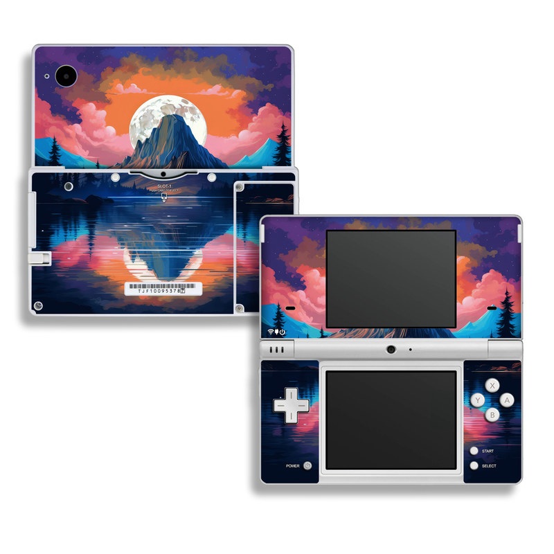 Nintendo DSi Skin design of Water, Sky, Cloud, Daytime, World, Mountain, Natural Landscape, Azure, Paint, Plant, Tree, with black, blue, red, yellow, orange, pink, purple colors