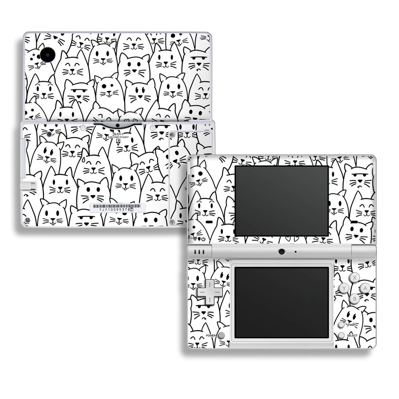Nintendo DSi Skin design of White, Line art, Text, Black, Pattern, Black-and-white, Line, Design, Font, Organism, with white, black colors