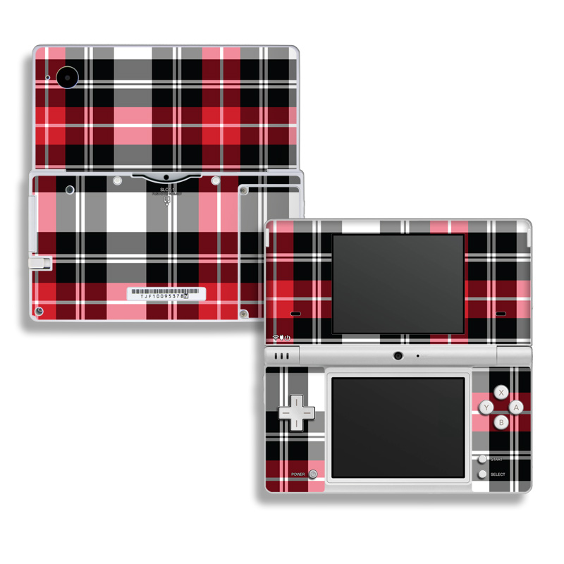 Nintendo DSi Skin design of Plaid, Tartan, Pattern, Red, Textile, Design, Line, Pink, Magenta, Square, with black, gray, pink, red, white colors