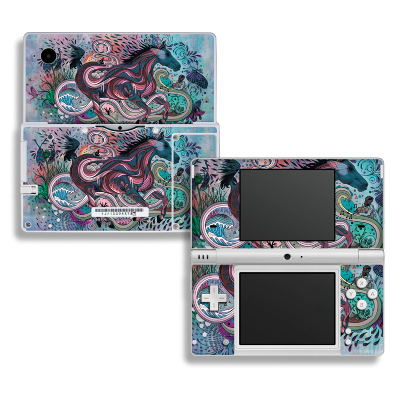 Nintendo DSi Skin design of Illustration, Art, Visual arts, Graphic design, Fictional character, Psychedelic art, Pattern, Drawing, Painting, Mythology, with gray, black, blue, red, purple colors