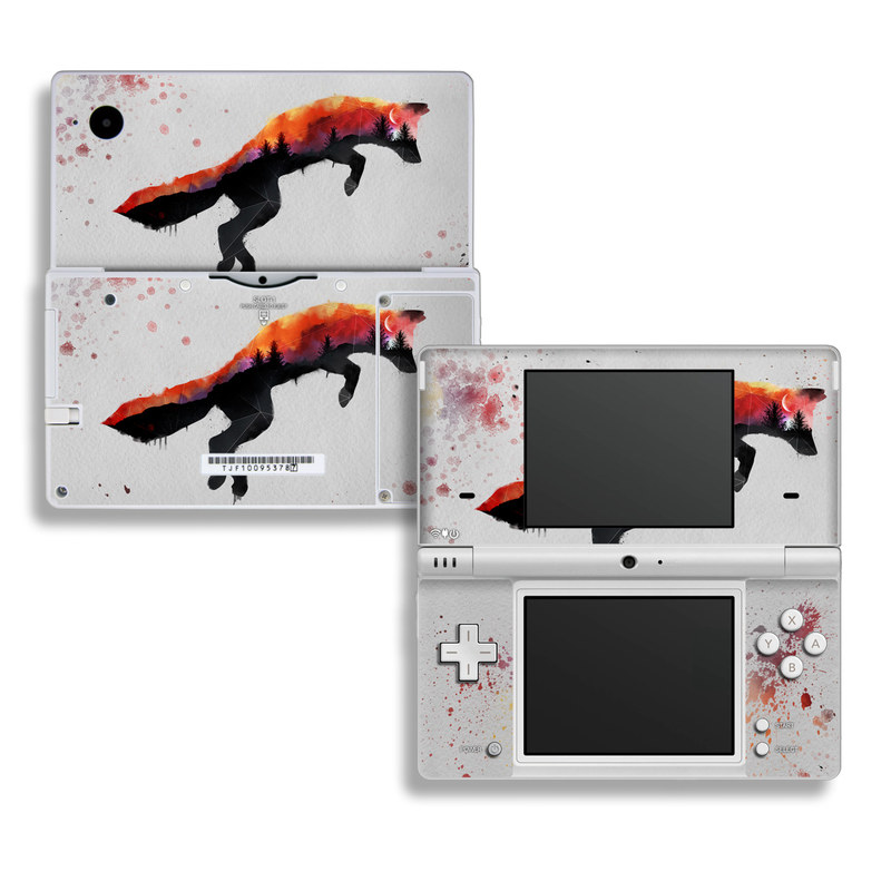 Nintendo DSi Skin design of Illustration, Watercolor paint, Art, Graphic design, Painting, Red fox, Visual arts, Paint, Drawing, Tail, with gray, black, red, yellow, orange, white colors