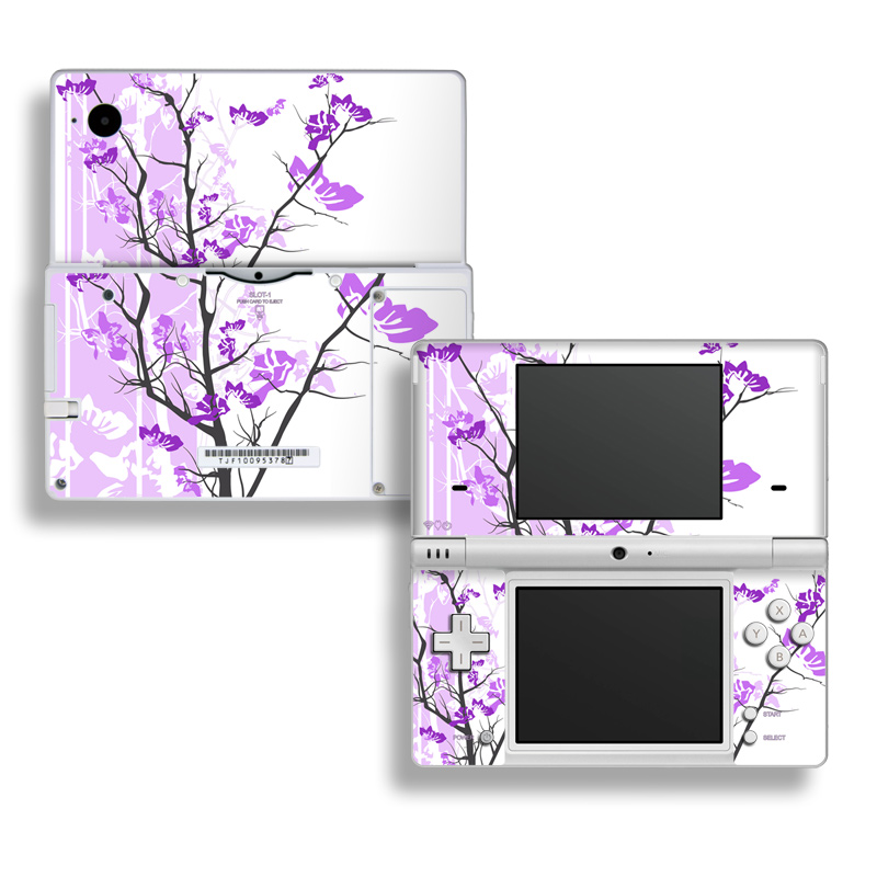 Nintendo DSi Skin design of Branch, Purple, Violet, Lilac, Lavender, Plant, Twig, Flower, Tree, Wildflower, with white, purple, gray, pink, black colors