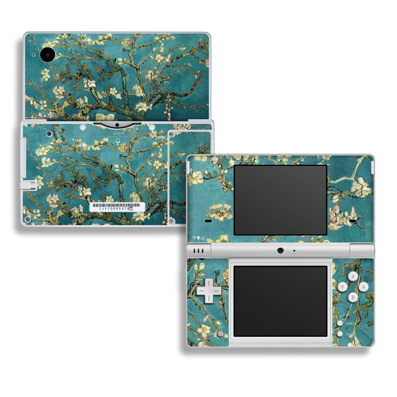 Nintendo DSi Skin design of Tree, Branch, Plant, Flower, Blossom, Spring, Woody plant, Perennial plant, with blue, black, gray, green colors