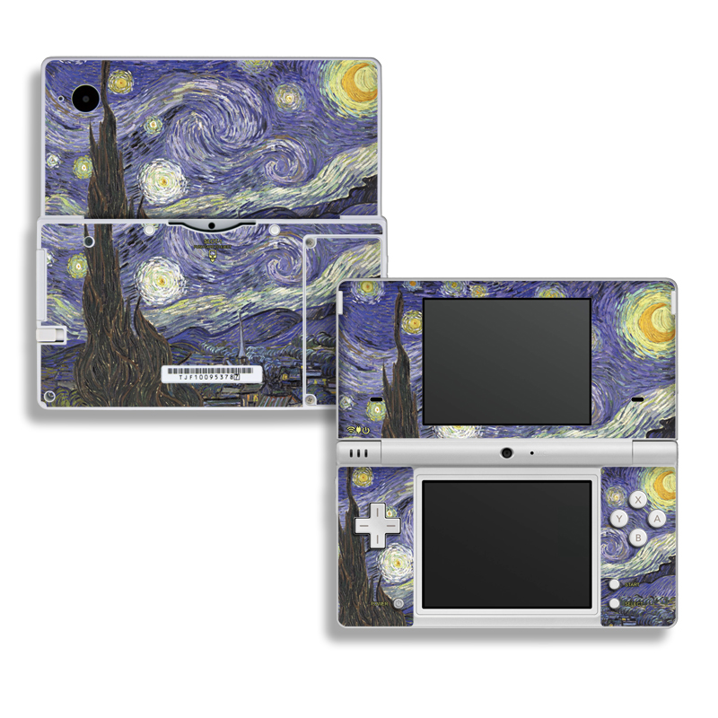 Nintendo DSi Skin design of Painting, Purple, Art, Tree, Illustration, Organism, Watercolor paint, Space, Modern art, Plant, with gray, black, blue, green colors