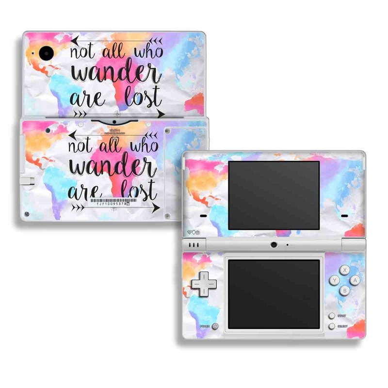 Nintendo DSi Skin design of Font, Text, Calligraphy, Graphics, with black, white, orange, pink, red, blue, purple, yellow colors