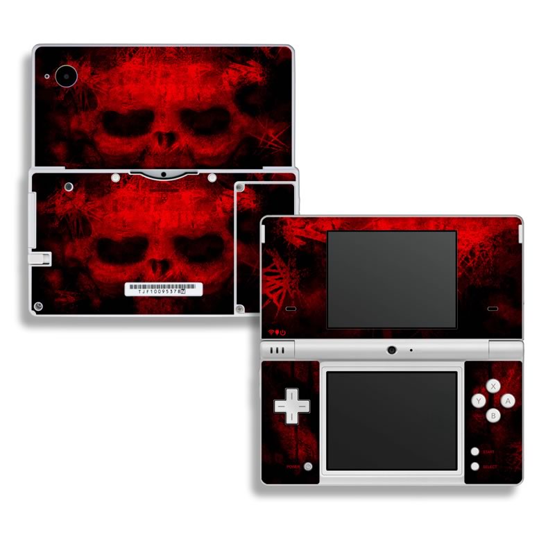 Nintendo DSi Skin design of Red, Skull, Bone, Darkness, Mouth, Graphics, Pattern, Fiction, Art, Fractal art, with black, red colors