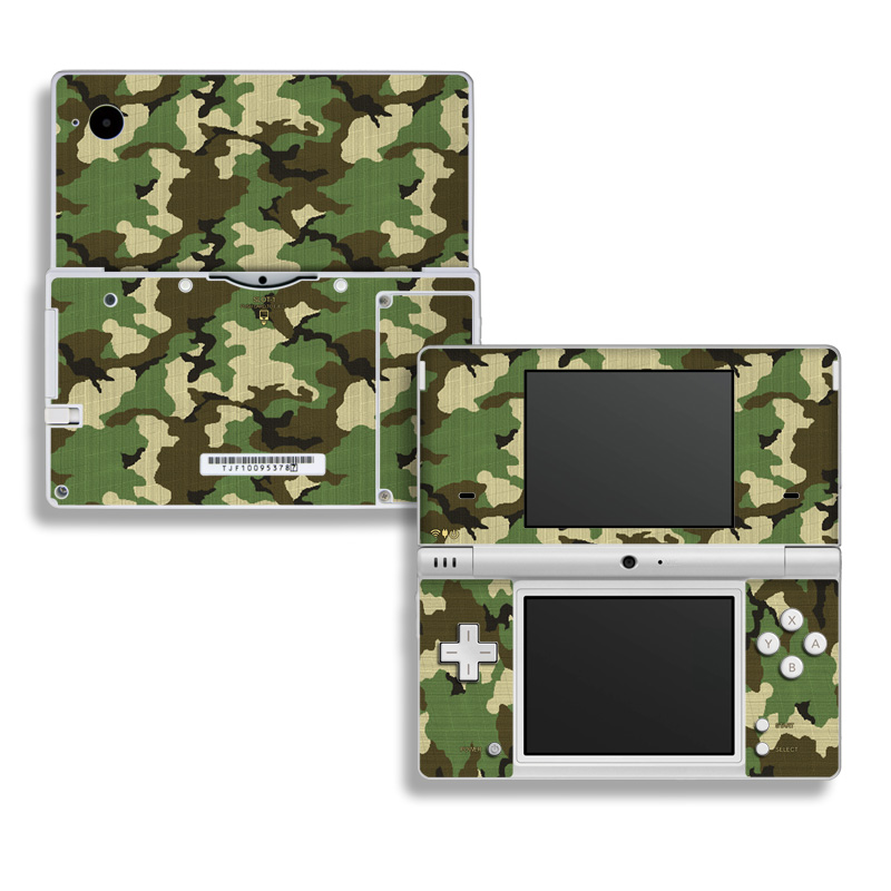 Nintendo DSi Skin design of Military camouflage, Camouflage, Clothing, Pattern, Green, Uniform, Military uniform, Design, Sportswear, Plane, with black, gray, green colors
