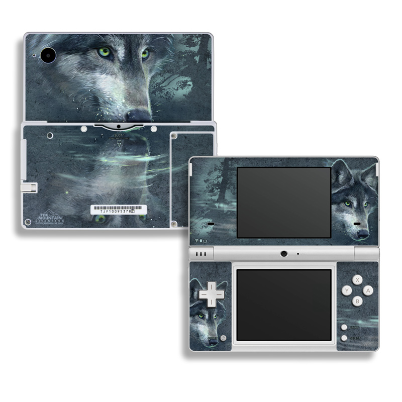 Nintendo DSi Skin design of Wolf, Canidae, Wildlife, Red wolf, Canis, canis lupus tundrarum, Snout, Saarloos wolfdog, Wolfdog, Carnivore, with black, gray, blue colors