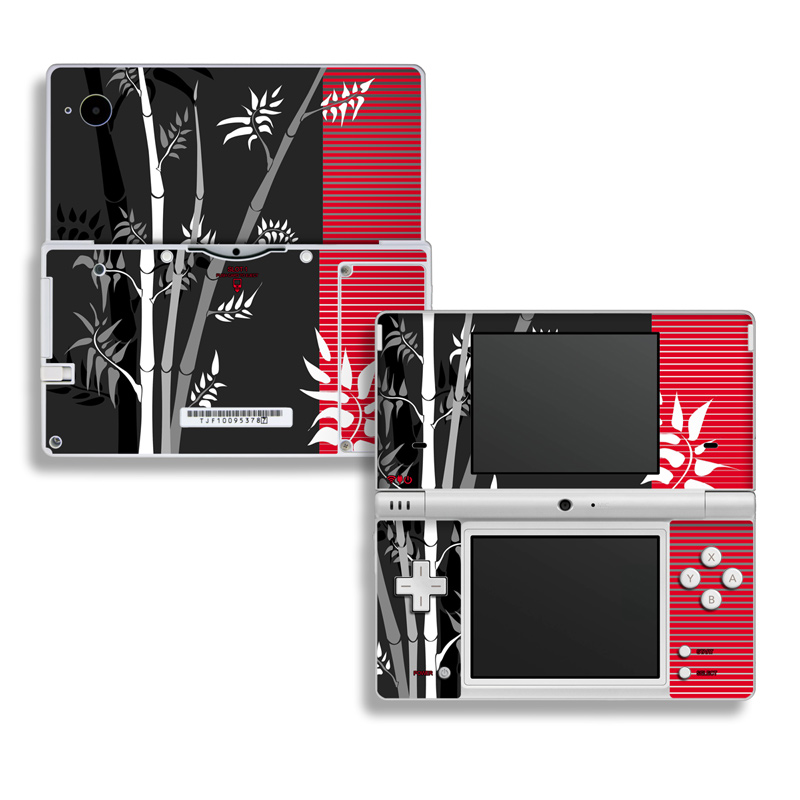 Nintendo DSi Skin design of Tree, Branch, Plant, Graphic design, Bamboo, Illustration, Plant stem, Black-and-white, with black, red, gray, white colors