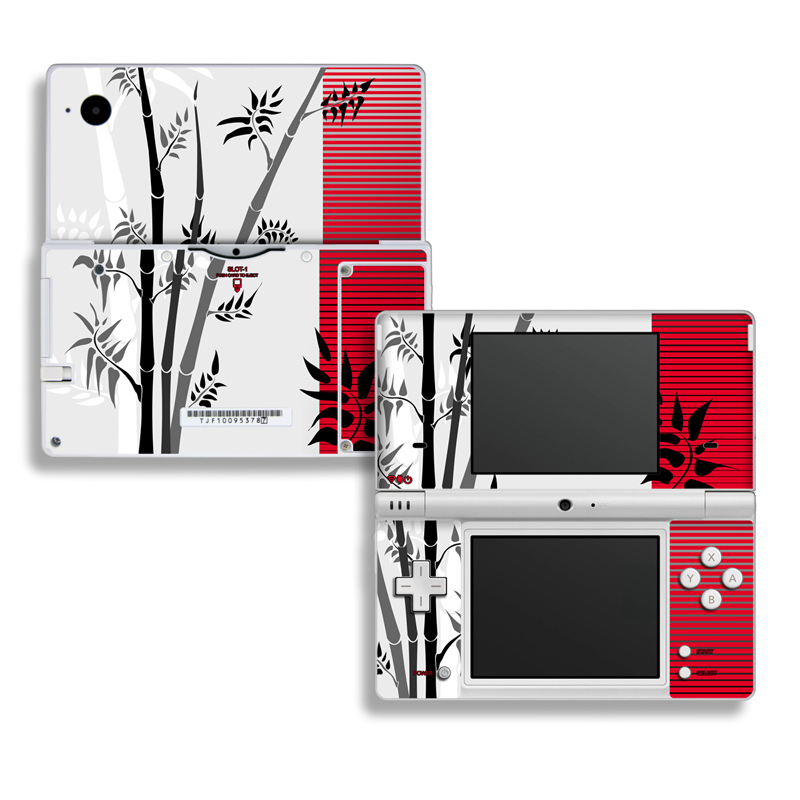 Nintendo DSi Skin design of Botany, Plant, Branch, Plant stem, Tree, Bamboo, Pedicel, Black-and-white, Flower, Twig, with gray, red, black, white colors