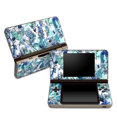 Blue Ink Floral Nintendo DSi XL Skin