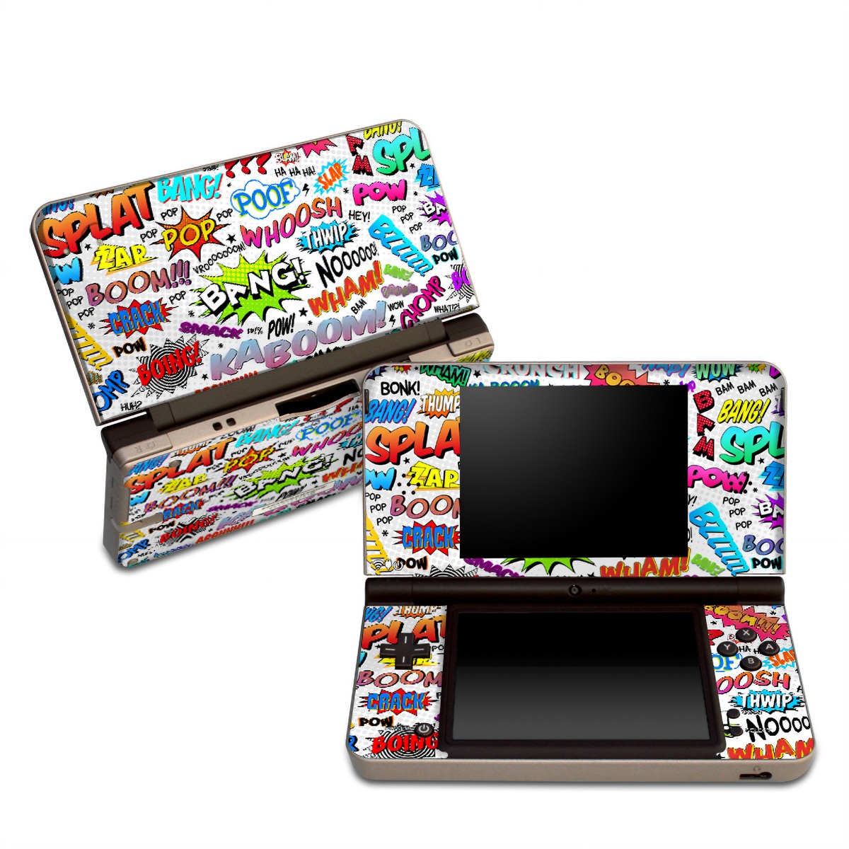 Nintendo DSi XL Skin design of Text, Font, Line, Graphics, Art, Graphic design, with gray, white, red, blue, black colors