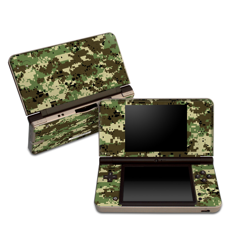 Nintendo DSi XL Skin design of Military camouflage, Pattern, Camouflage, Green, Uniform, Clothing, Design, Military uniform, with black, gray, green colors