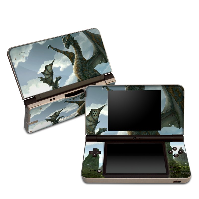 Nintendo DSi XL Skin design of Dragon, Cg artwork, Fictional character, Mythical creature, Mythology, Extinction, Cryptid, Illustration, Games, Massively multiplayer online role-playing game, with black, gray, blue, white, purple colors