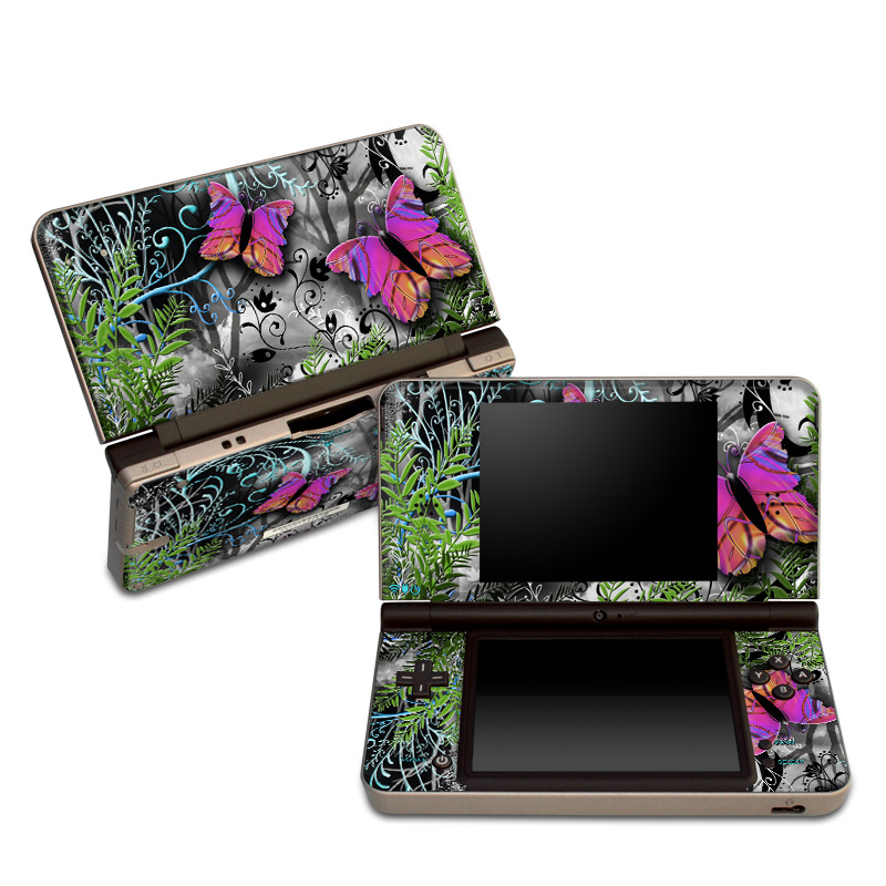 Nintendo DSi XL Skin design of Butterfly, Pink, Purple, Violet, Organism, Spring, Moths and butterflies, Botany, Plant, Leaf, with black, gray, green, purple, red colors