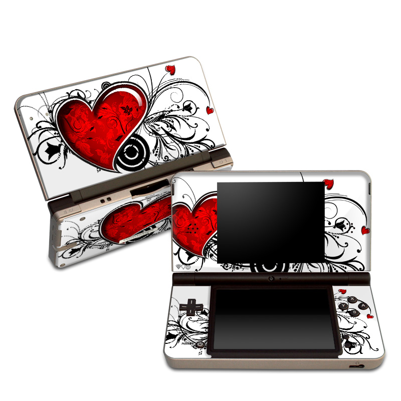Nintendo DSi XL Skin design of Heart, Line art, Love, Clip art, Plant, Graphic design, Illustration, with white, gray, black, red colors