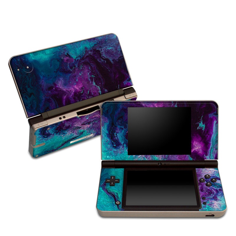 Nintendo DSi XL Skin design of Blue, Purple, Violet, Water, Turquoise, Aqua, Pink, Magenta, Teal, Electric blue, with blue, purple, black colors