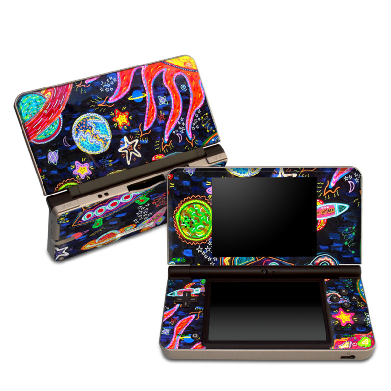 Nintendo DSi XL Skin design of Pattern, Psychedelic art, Visual arts, Paisley, Design, Motif, Art, Textile, with black, gray, blue, red colors
