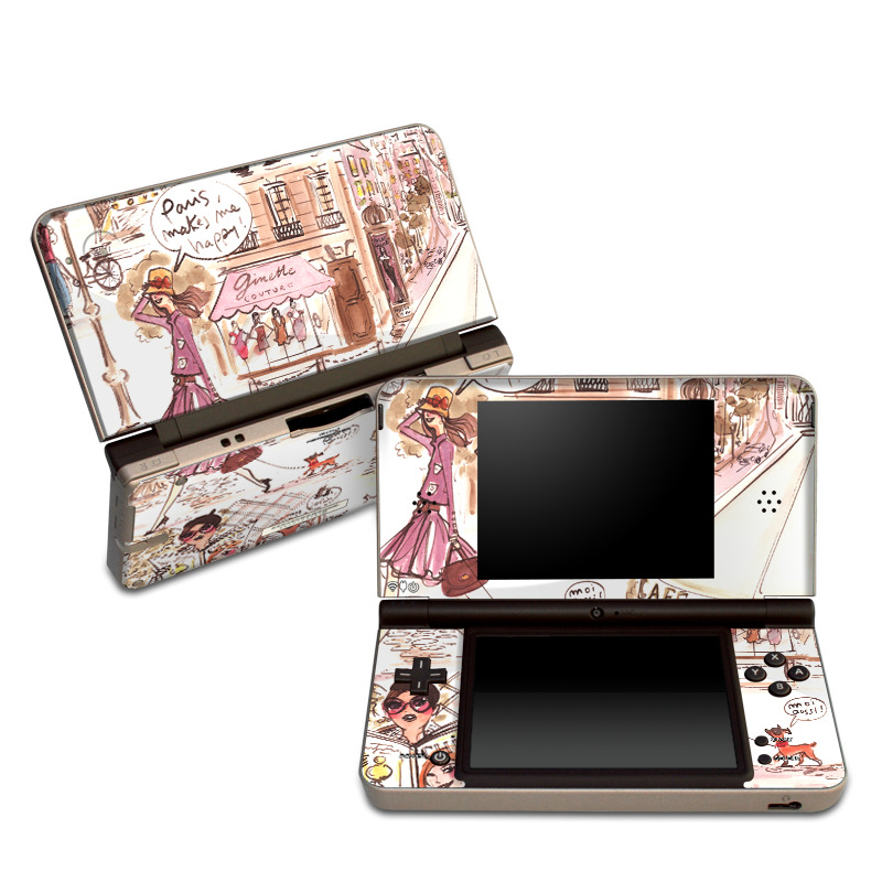 Nintendo DSi XL Skin design of Cartoon, Illustration, Comic book, Fiction, Comics, Art, Human, Organism, Fictional character, Style, with gray, white, pink, red, yellow, green colors
