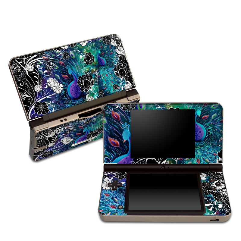 Nintendo DSi XL Skin design of Pattern, Psychedelic art, Organism, Turquoise, Purple, Graphic design, Art, Design, Illustration, Fractal art, with black, blue, gray, green, white colors