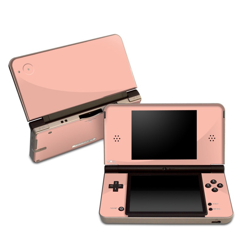 Nintendo DSi XL Skin design of Orange, Pink, Peach, Brown, Red, Yellow, Material property, Font, Beige, with orange, yellow, white colors