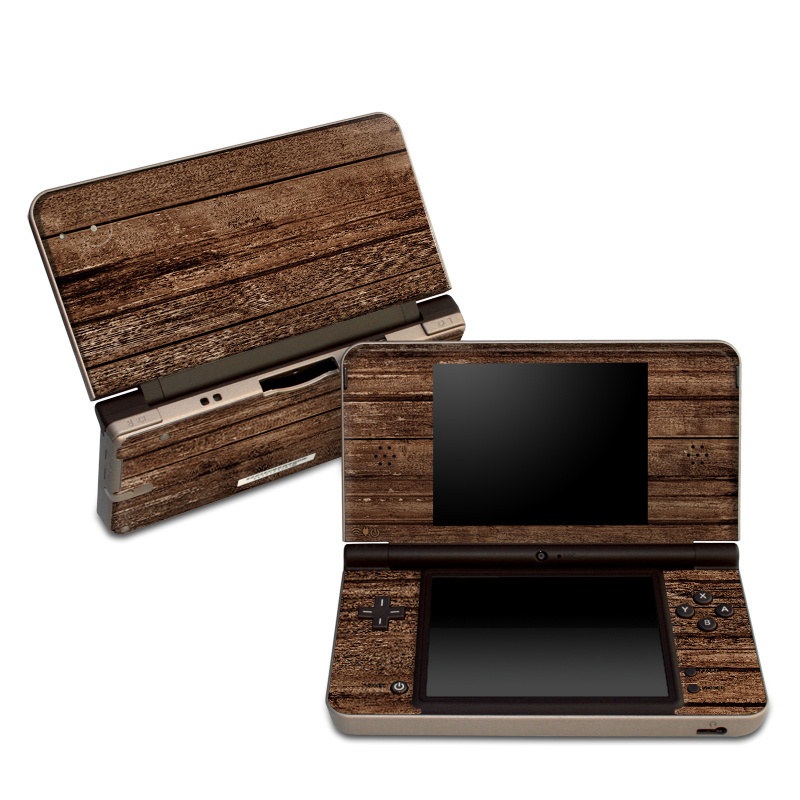 Nintendo DSi XL Skin design of Wood, Brown, Wood stain, Plank, Hardwood, Wood flooring, Line, Pattern, Floor, Flooring, with brown colors