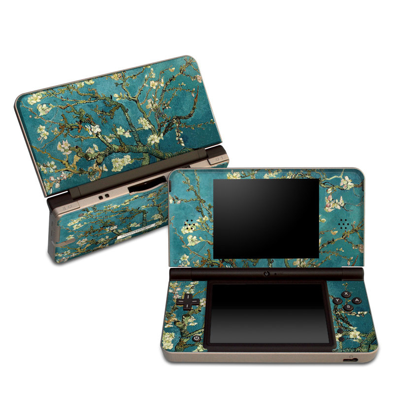 Nintendo DSi XL Skin design of Tree, Branch, Plant, Flower, Blossom, Spring, Woody plant, Perennial plant, with blue, black, gray, green colors