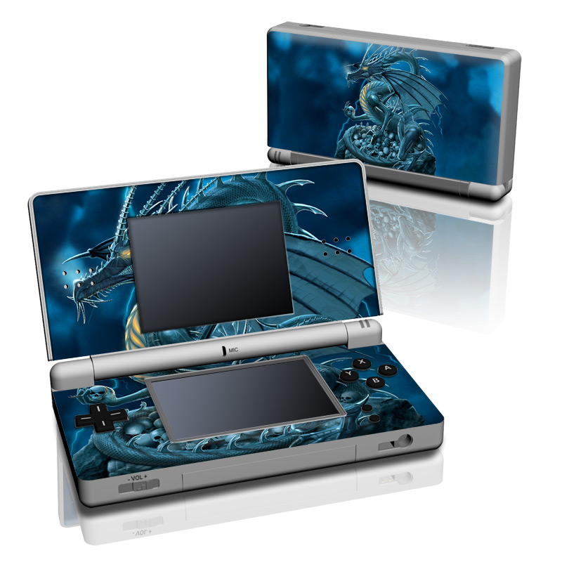 Nintendo DS Lite Skin design of Cg artwork, Dragon, Mythology, Fictional character, Illustration, Mythical creature, Art, Demon, with blue, yellow colors