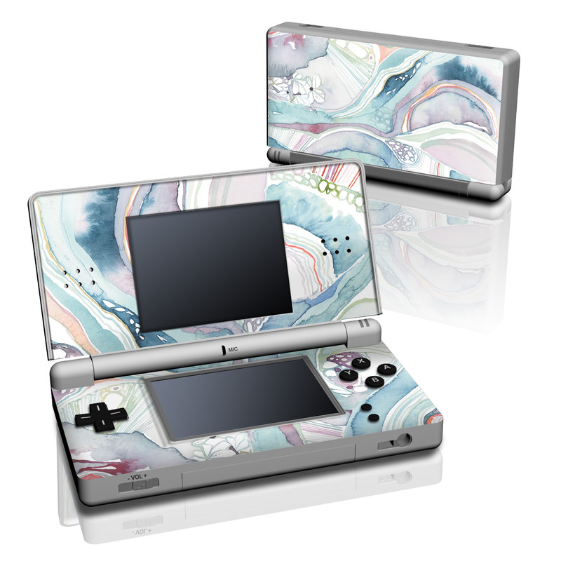 Nintendo DS Lite Skin design of Watercolor paint, Plant, Art, Illustration, Flower, with blue, purple, pink, red, orange colors