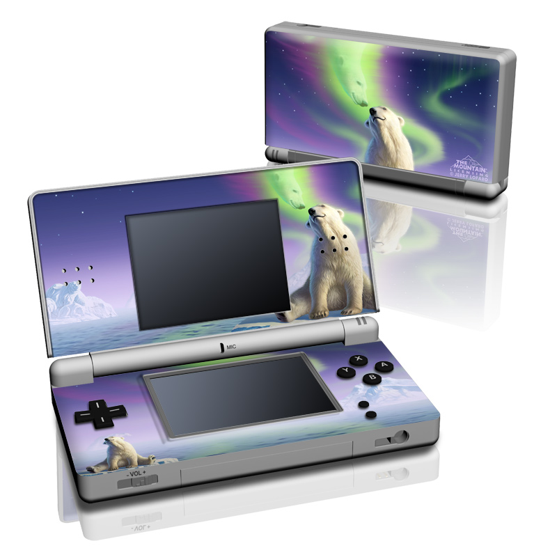 Nintendo DS Lite Skin design of Aurora, Sky, Wildlife, Polar bear, Fictional character, with white, blue, green, purple colors