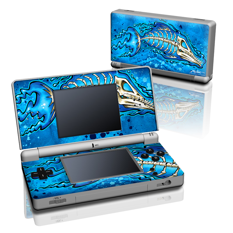 Nintendo DS Lite Skin design of Blue, Water, Aqua, Electric blue, Illustration, Graphic design, Liquid, Graphics, Marine biology, Art, with blue, white colors