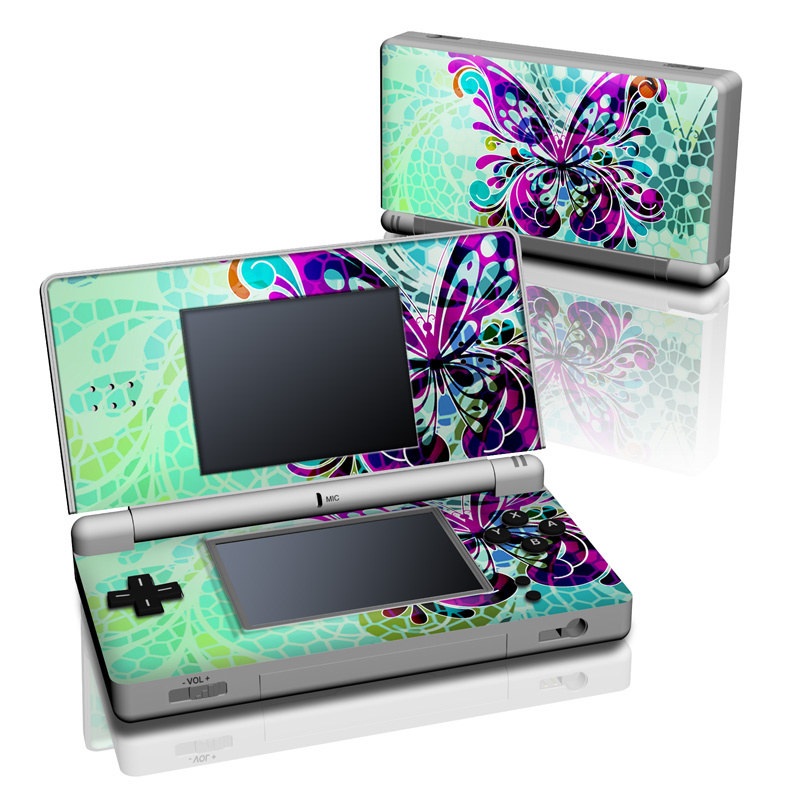 Nintendo DS Lite Skin design of Butterfly, Pattern, Insect, Moths and butterflies, Purple, Graphic design, Design, Pollinator, Visual arts, Magenta, with blue, green, purple colors