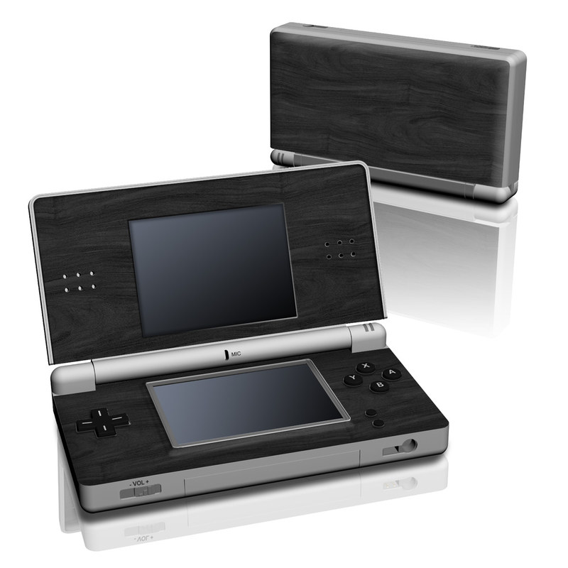 Nintendo DS Lite Skin design of Black, Brown, Wood, Grey, Flooring, Floor, Laminate flooring, Wood flooring, with black colors