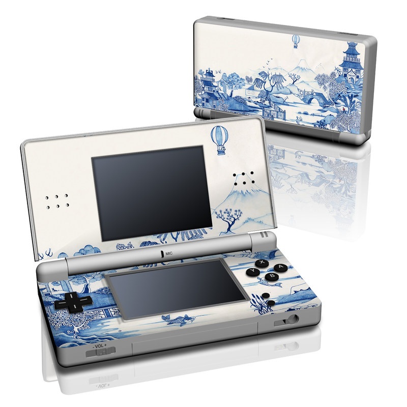 Nintendo DS Lite Skin design of Blue, Blue and white porcelain, Winter, Christmas eve, Illustration, Snow, World, Art, with blue, white colors
