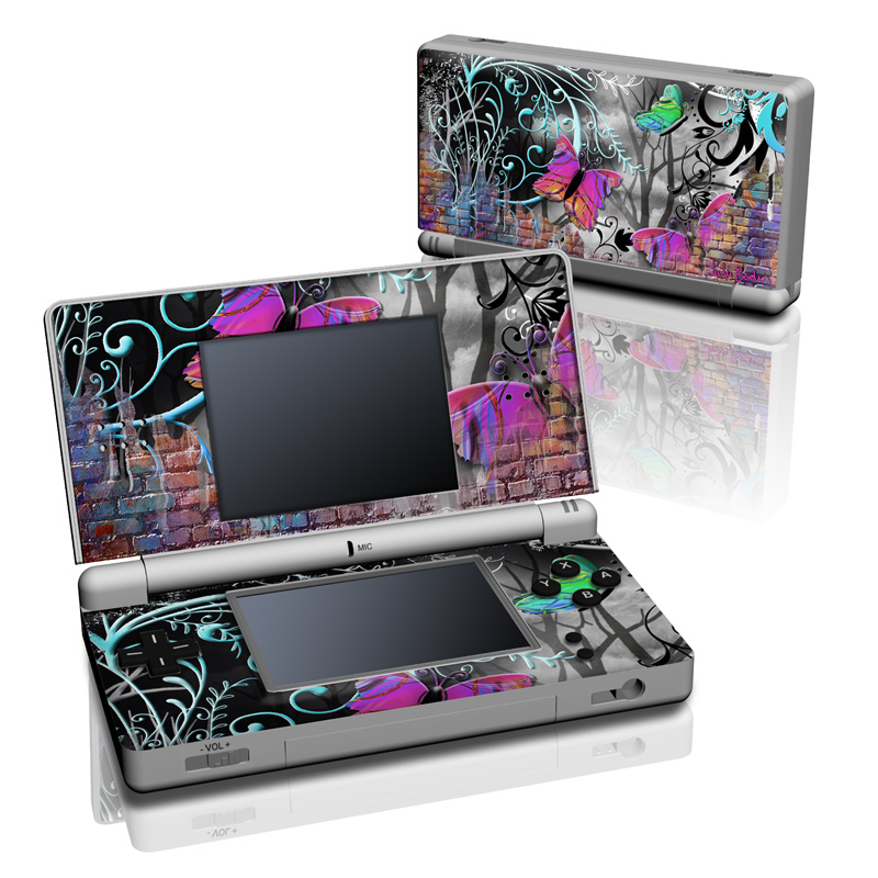 Nintendo DS Lite Skin design of Purple, Graphic design, Art, Pattern, Graffiti, Organism, Street art, Wall, Font, Illustration, with red, black, gray, purple, orange, blue, green colors