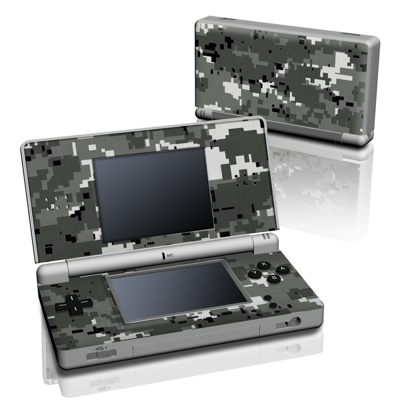 Nintendo DS Lite Skin design of Military camouflage, Pattern, Camouflage, Design, Uniform, Metal, Black-and-white, with black, gray colors