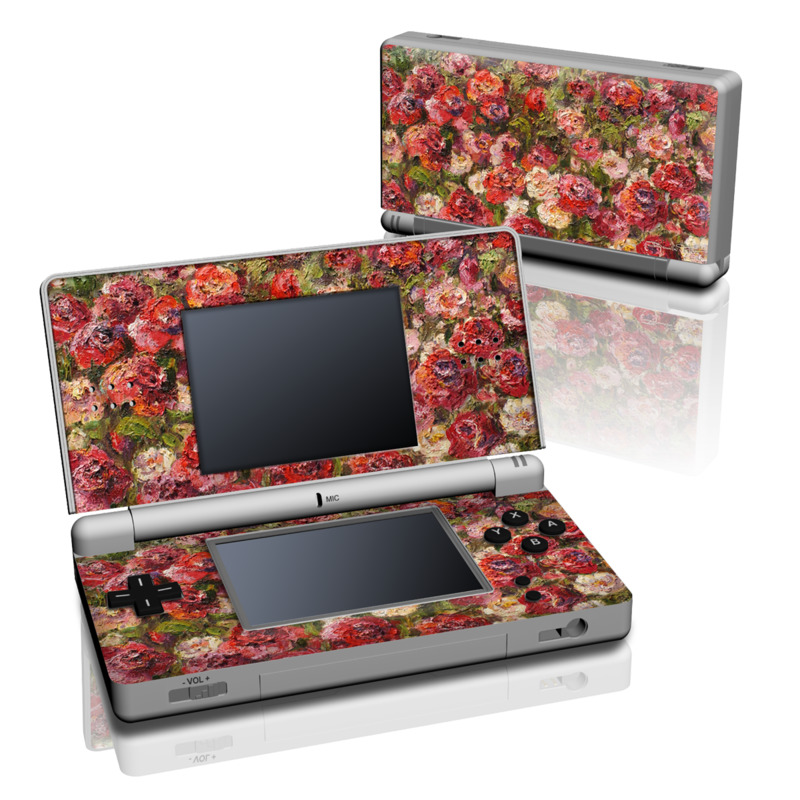 Nintendo DS Lite Skin design of Flower, Garden roses, Rose, Plant, Floribunda, Flowering plant, Rosa × centifolia, Rose family, Botany, Petal, with red, black, green, gray colors